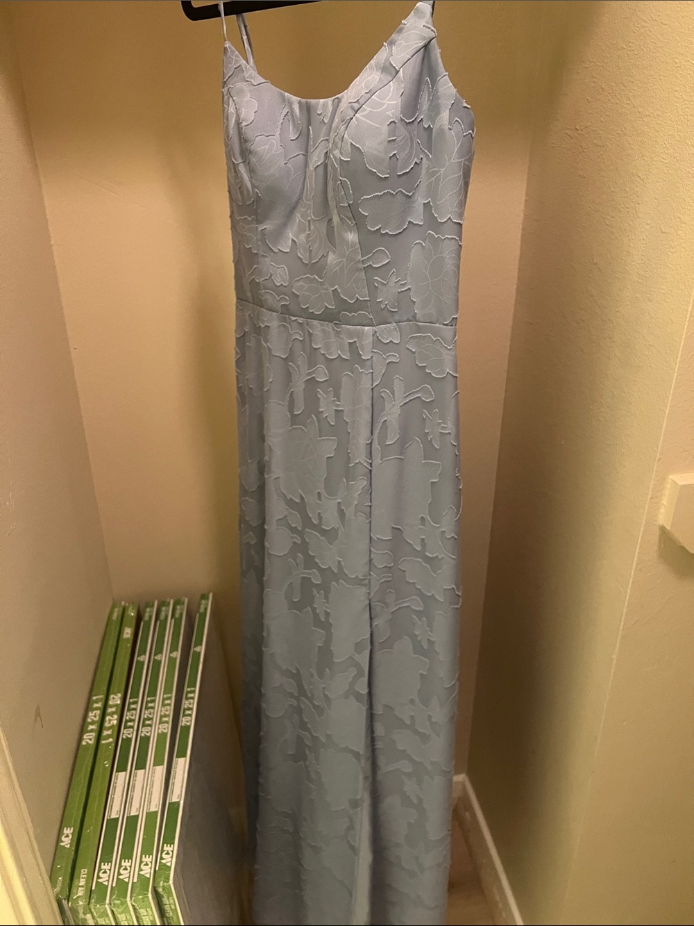 Azazie Powder Blue Floral Lace Maxi Dress